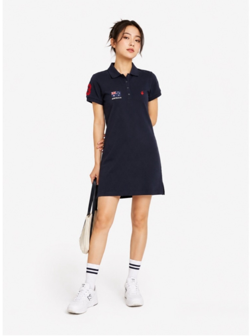Navy Cotton Polo Dress Beverly Hills Polo Club Red Logo AUS flag patch Women XL